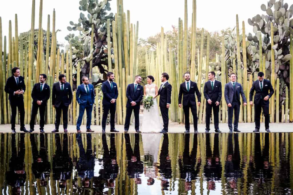 El Jardín Etnobotánico wedding venue, Oaxaca, cactus wall and reflection pool